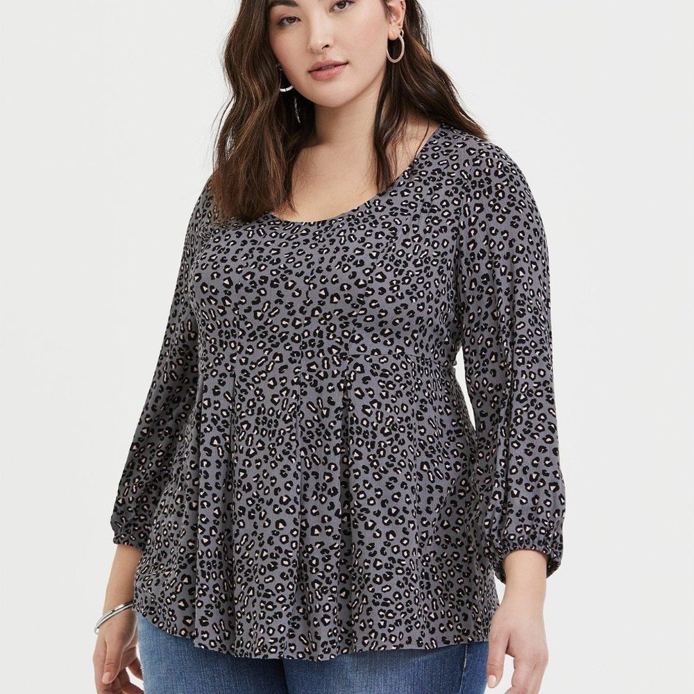 Torrid Fit And Flare Crinkle Gauze Top Leopard Grey 2X